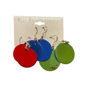 FASHION EARRINGS ROUND WITH RED,BLUE AND GREEN CIRCLE DANGLES